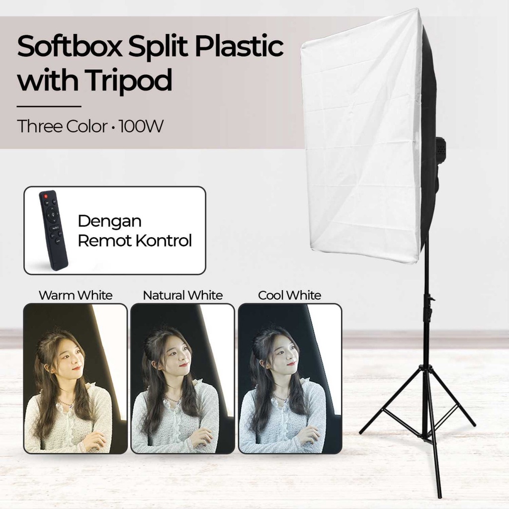 Set Softbox 60x90 Split Plastic Lampu Three Color 100W Dengan Tripod