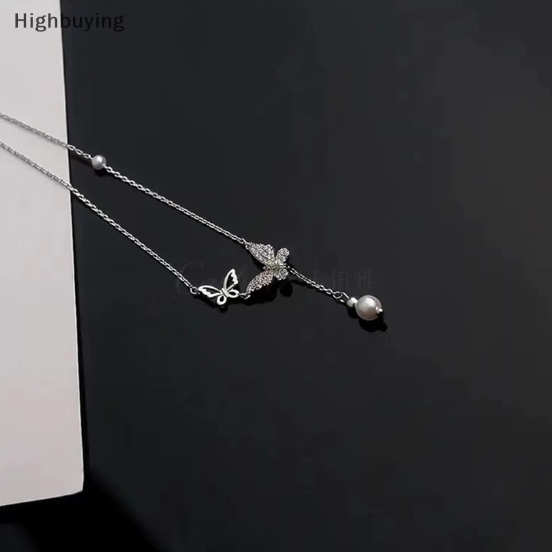 Hbid Fashion Baru Shiny Zircon Butterfly Necklace Untuk Wanita Pesona Mutiara Rumbai Romantis Rantai Klavikula Perhiasan Pernikahan Pribadi Glory