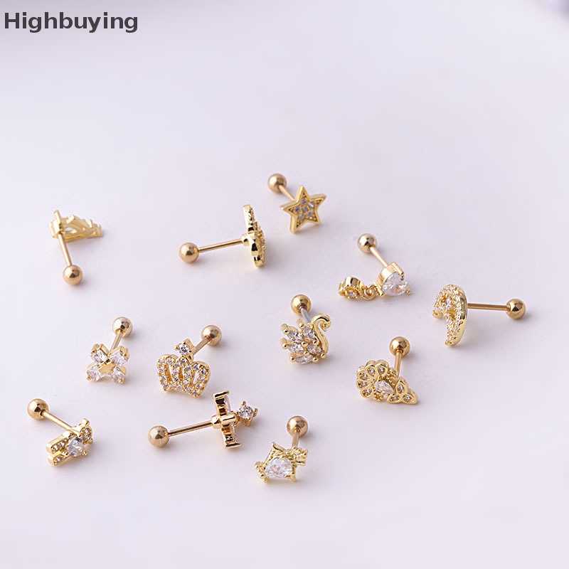 Hbid Anting Tusuk Mahkota Salib Kupu-Kupu Bulan Stainless Steel Untuk Wanita Cartilage Glory