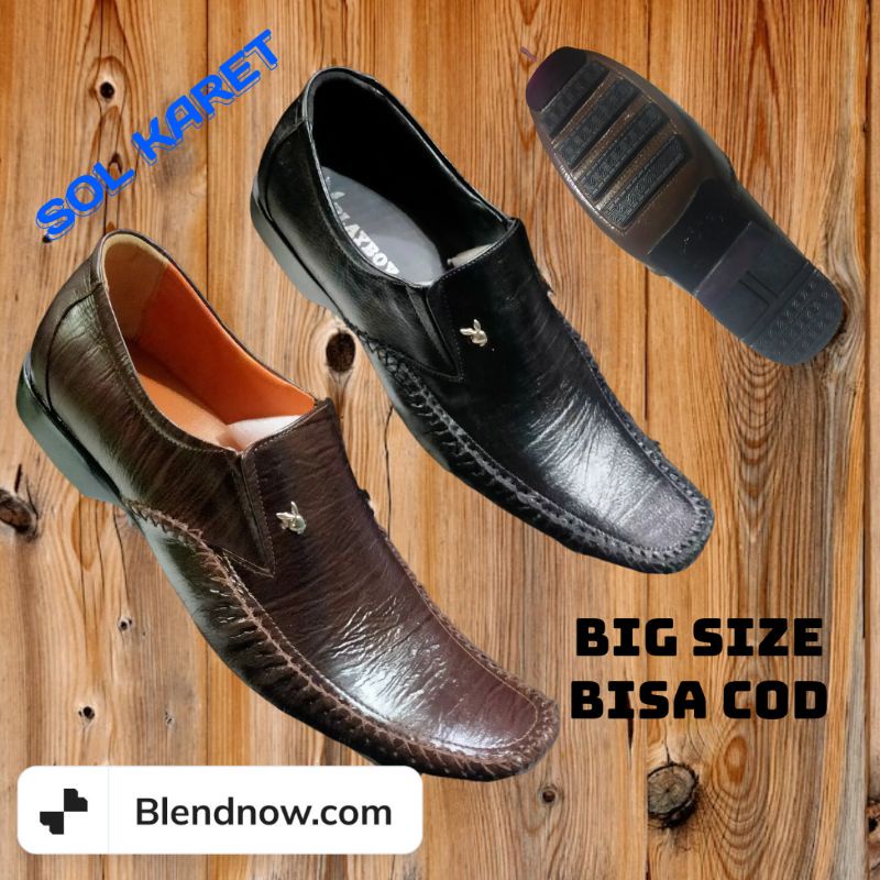 Sepatu Formal Playboy Pria Kulit Asli Elegan / Sepatu Pantofel Cowok Jumbo Nyaman Dikaki Anti Licin