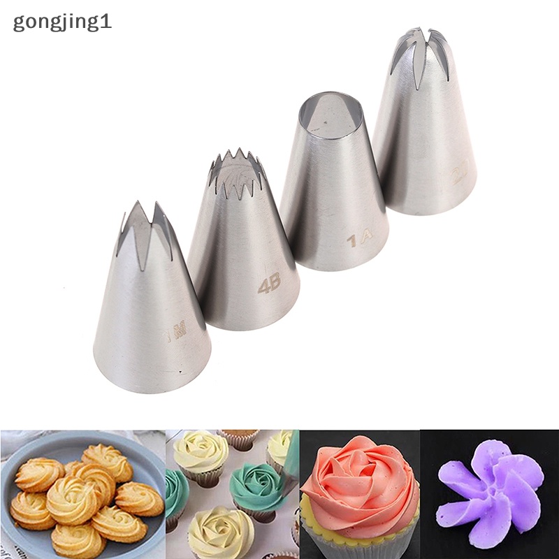 Ggg 4Pcs Nozzle Sedang Stainless Steel Icing Piping Nozel Pastry Tip Alat Baking ID