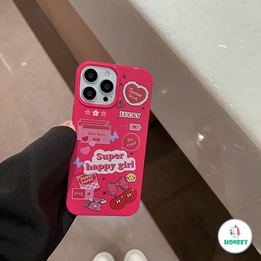 IPHONE Cute Sweet Cherry Cover Case Untuk Iphone12 14 13 11 Pro Max XS XR 7 8Plus Pink Motif Kartun Melindungi Ponsel Hp Kamera Shockproof Lembut