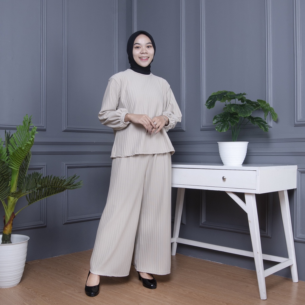 BEFAST - ZNF OOTD WANITA ONESET TEZA / ZOOLY CABLE SETELAN WANITA KNIT / Oneset Wanita Keluaran Terbaru / Fashion kekinian Remaja ABG Trendy / Set Atasan Lengan Panjang+Celana Kulot Panjang / Pakaian Casual Wanita Terlaris / Oneset Polos RIB