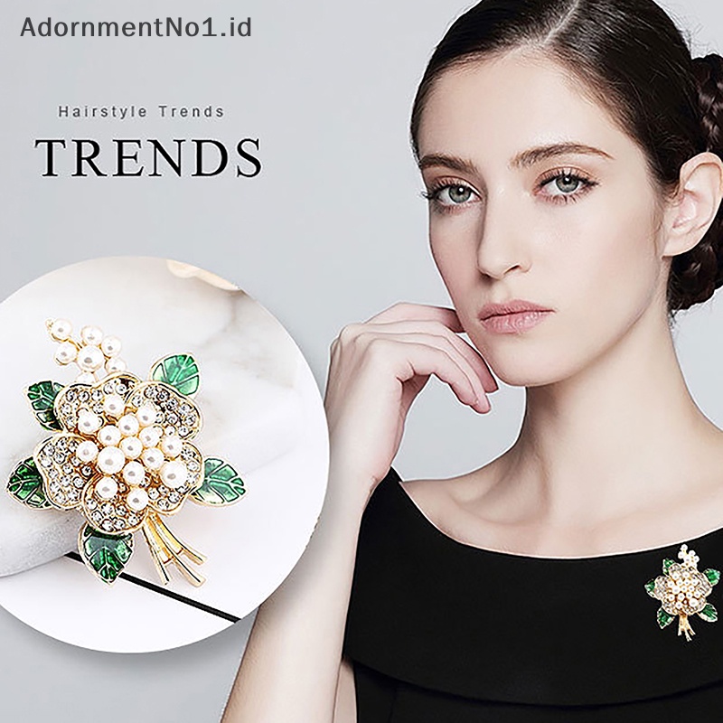 [AdornmentNo1] Fashion Trendi Enamel Daun Hijau Bros Kreatif Berlian Imitasi Mutiara Bunga Korsase Perhiasan Berkualitas Tinggi Untuk Wanita Syal Gesper [ID]