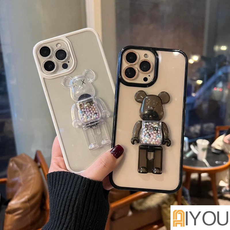 IPHONE Casing Ponsel Bening Bumper Warna-Warni Shockproof Dengan Stand Beruang Violent Lucu Untuk Iphone14 13 12 11 Pro XR X XS Max8 7 Plus SE 3 Cover Akrilik Lembut Transparan