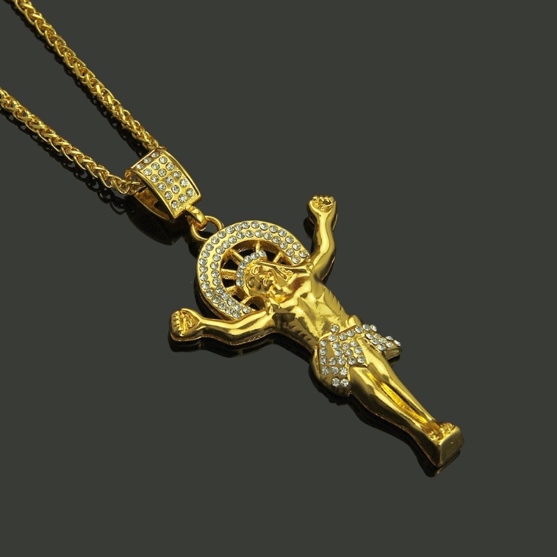 Z H Perhiasan Vintage 18K Emas Berlian Yesus Liontin Fashion Pria Anti Karat Kalung Liontin Hip Hop Pesta Baja Titanium Perhiasan Aksesoris