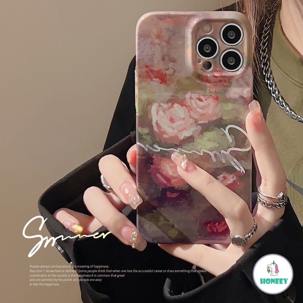 IPHONE Casing Ponsel Lukisan Minyak Mawar Retro Romantis Mewah Untuk Iphone14 13 12 11 Pro Max Xr Xs 8 14 Plus Case Kartun Lucu Glossy Cover