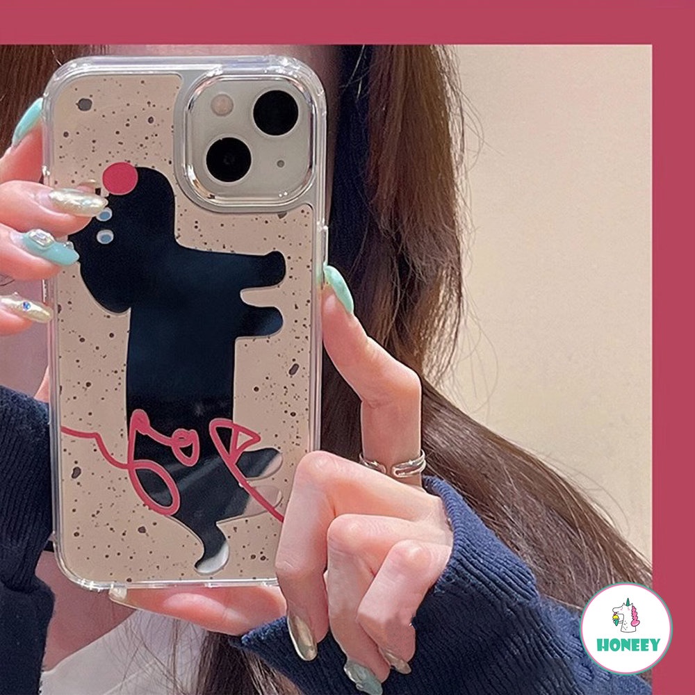 Luxury Mirror Ink Graffiti Dog Lucu Puppy Art Phone Case Untuk Iphone11 12 13 14 Pro Max Case iPhone 11 XR XS Kartun Lucu Plating Soft Cover