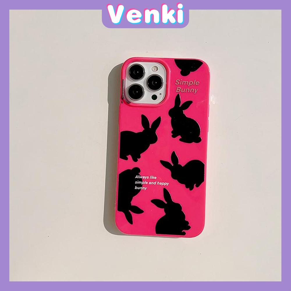 VENKI - Untuk iPhone 11 iPhone Case Hitam Glossy TPU Soft Case Shockproof Protection Camera Pump Cute Red Bunny Kompatibel dengan iPhone 14 13 Pro max 12 Pro Max xr xs max 7 8