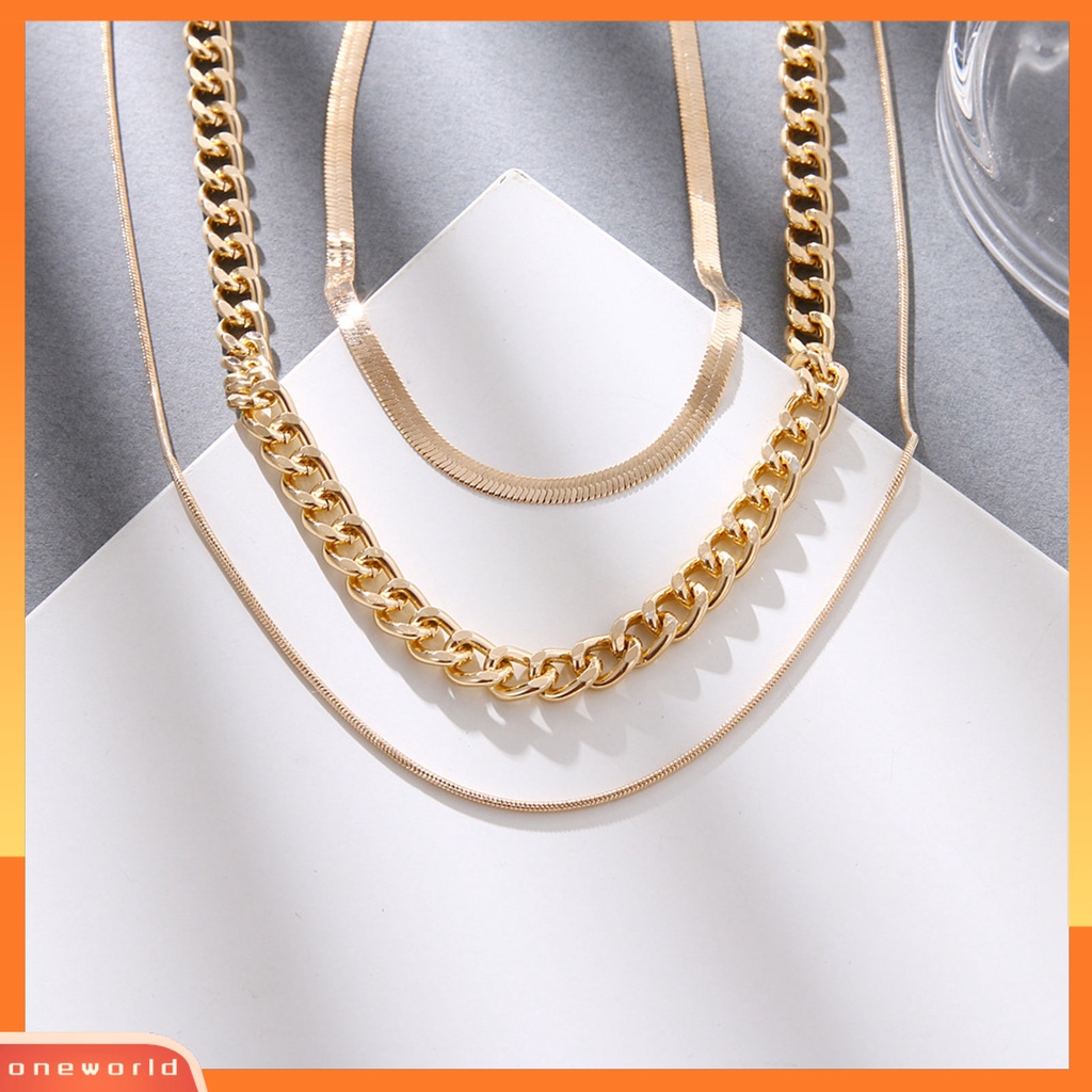 [ONE] Kalung Klavikula Punk Rantai Tebal Multilayer Adjustable Alloy Untuk Pesta