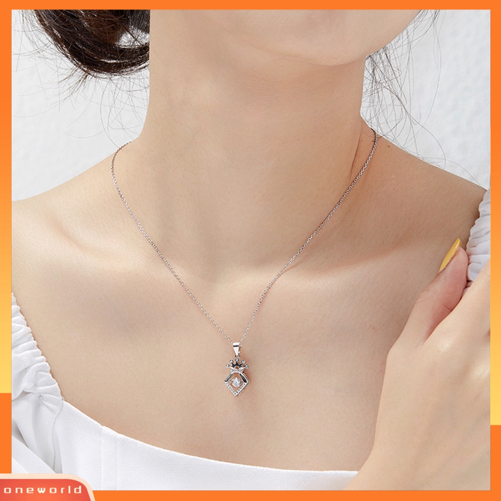 [ONE] Silverhoo Wanita Kalung Hollow Mahkota Leher Dekorasi Berlian Imitasi Klavikula Necklace Untuk Hadiah