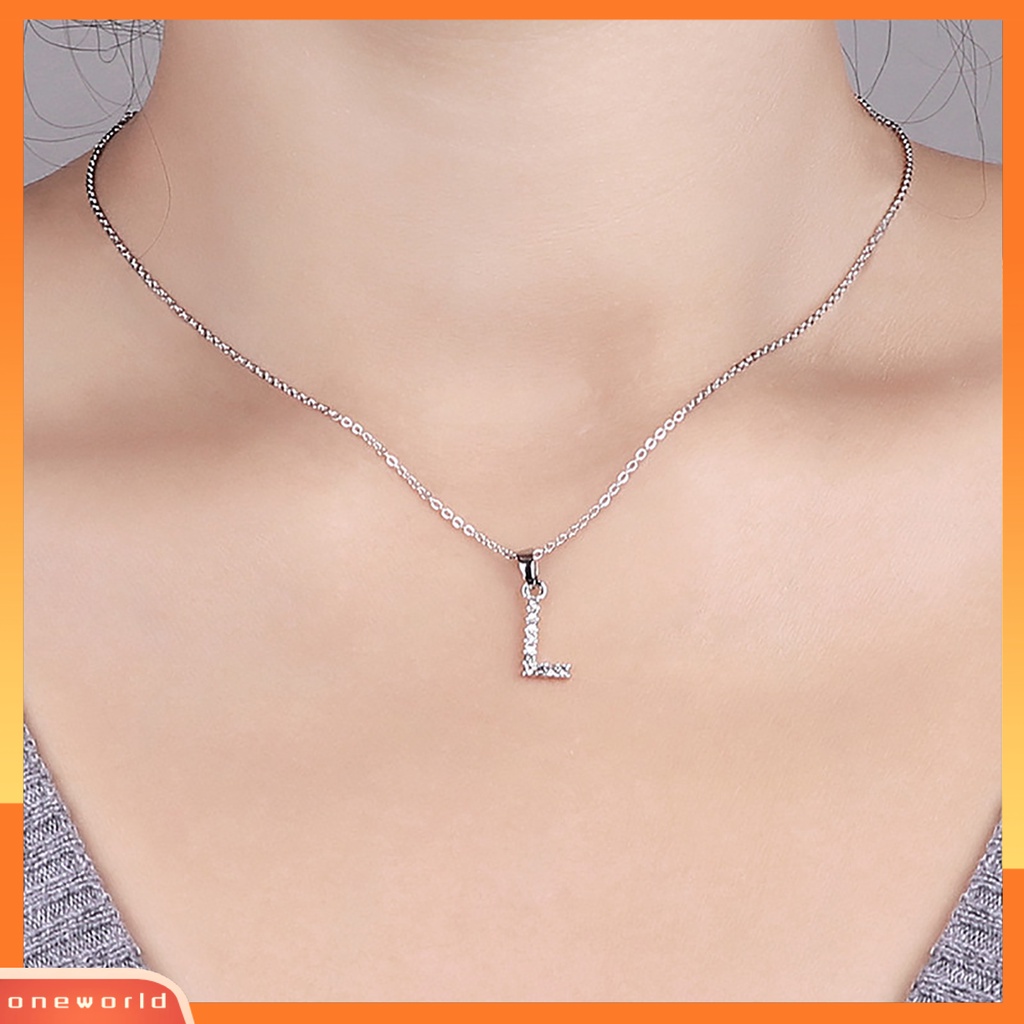 [ONE] 26huruf Inggris Liontin Wanita Kalung Electroplating Alloy Cubic Zirconia Adjustable Choker Necklace Perhiasan Aksesori