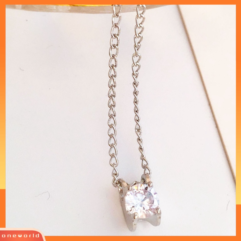 [ONE] Mewah Menawan Wanita Kalung Paduan Shiny Cubic Zirconia Pendant Necklace Perhiasan Aksesoris