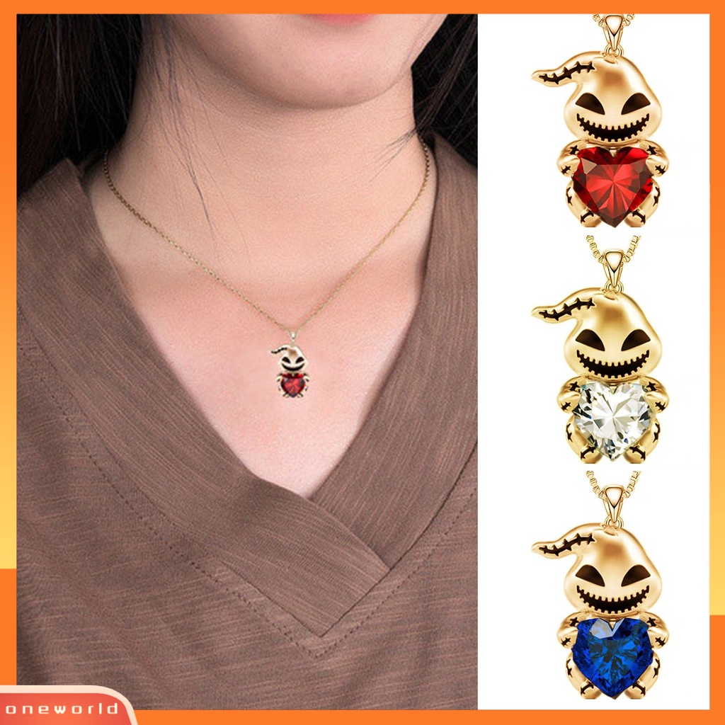 [ONE] Wanita Pria Kalung Berlian Imitasi Mengkilap Bentuk Hati Patch Dekorasi Adjustable Leher Rantai Neck Dekorasi