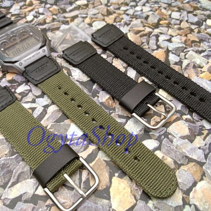 Terjangkau Tali Jam Casio AE-1000W AE-1200WH AE-1300WH W-S200H W-800H Original - Kanvas Hijau