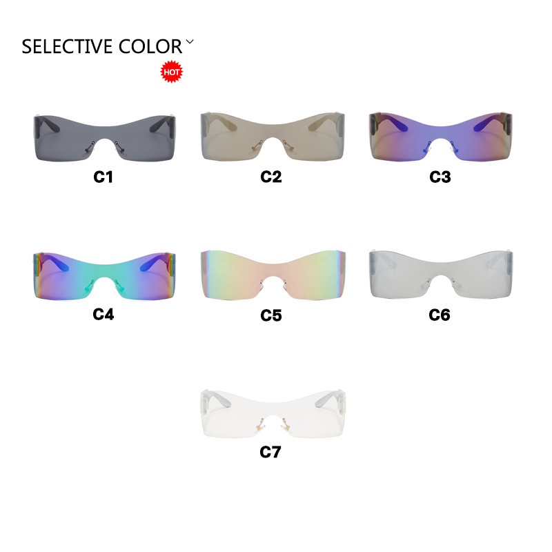 (YUZHU) One Piece Oversized Rimless Sunglasses Western Fashion Irregular Outdoor Cycling Sports Sunglasses