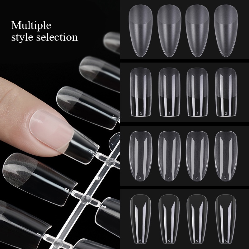 120pcs/bag Bening Transparan Mulus Kuku Palsu Penutup Penuh Kuku Palsu Tips T-shaped Water Drop Fake Nails