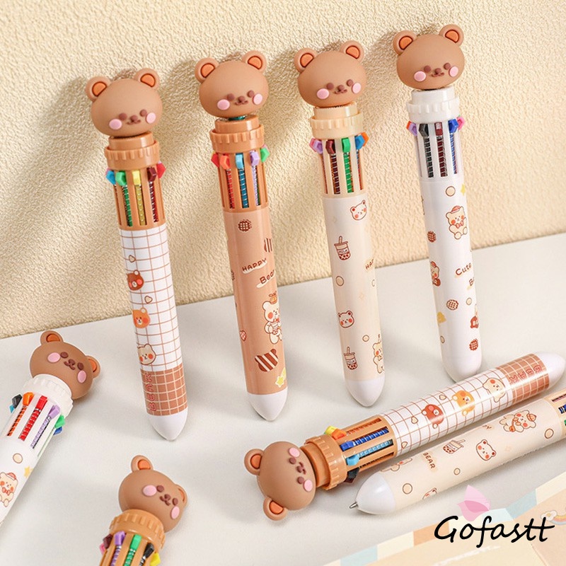 

10 Warna Tekan Pulpen Beruang Lucu Bentuk Alat Tulis Kantor Siswa Pena-G