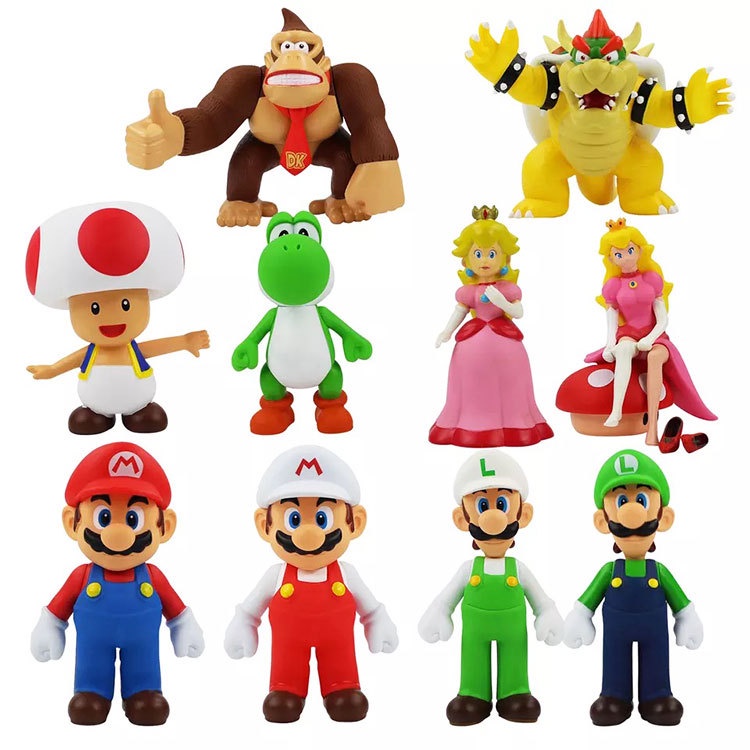 Super Marios Action Figure Yoshi Luigi Kodok Bowser Anime Peripherals Collection Model Boneka Ornamen Mainan Anak