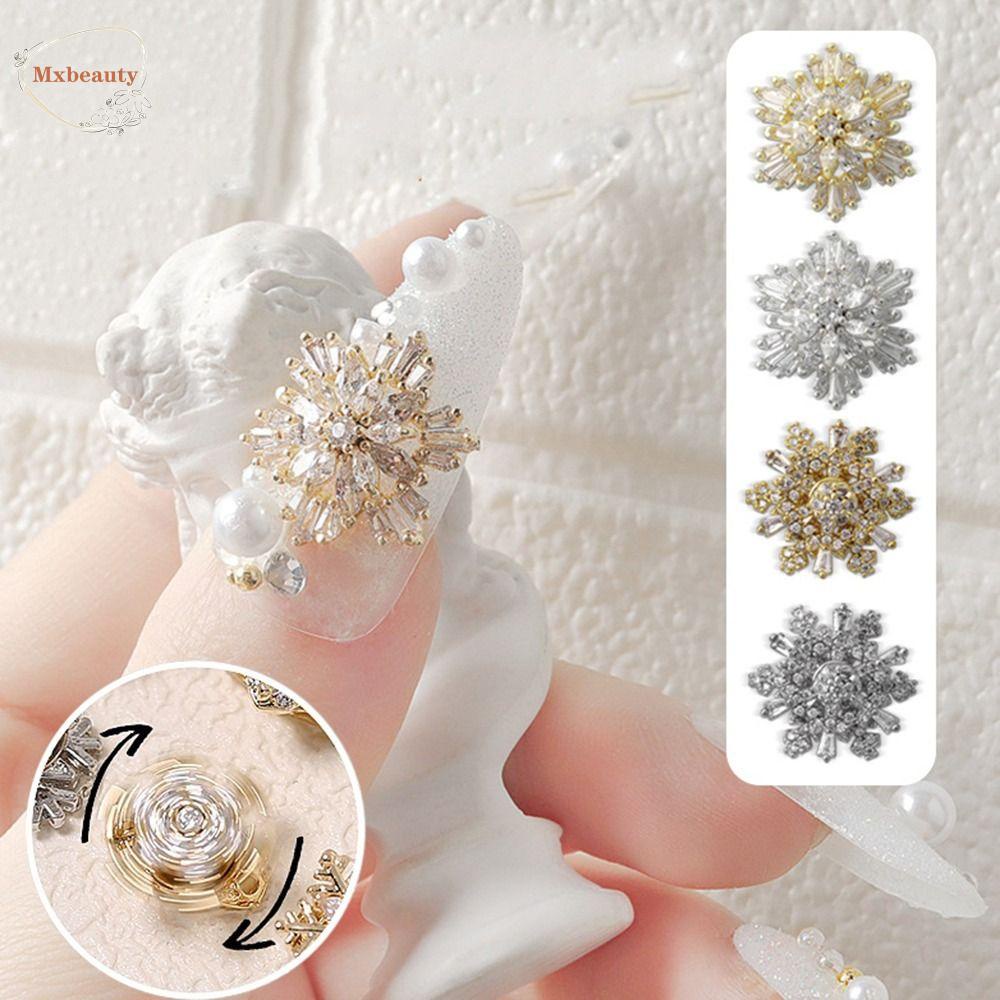 Mxbeauty Natal Dekorasi Kuku Mewah Zirkon Mutiara Tahun Baru DIY Berputar Snowflakes Manicure Aksesoris Nail Charms