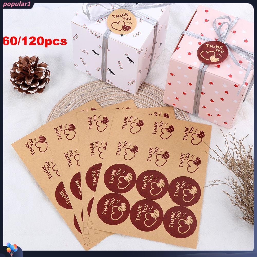 Populer 60 /120pcs Handmade Stiker DIY Cinta Hati Baking Hiasan Bulat Terima Kasih
