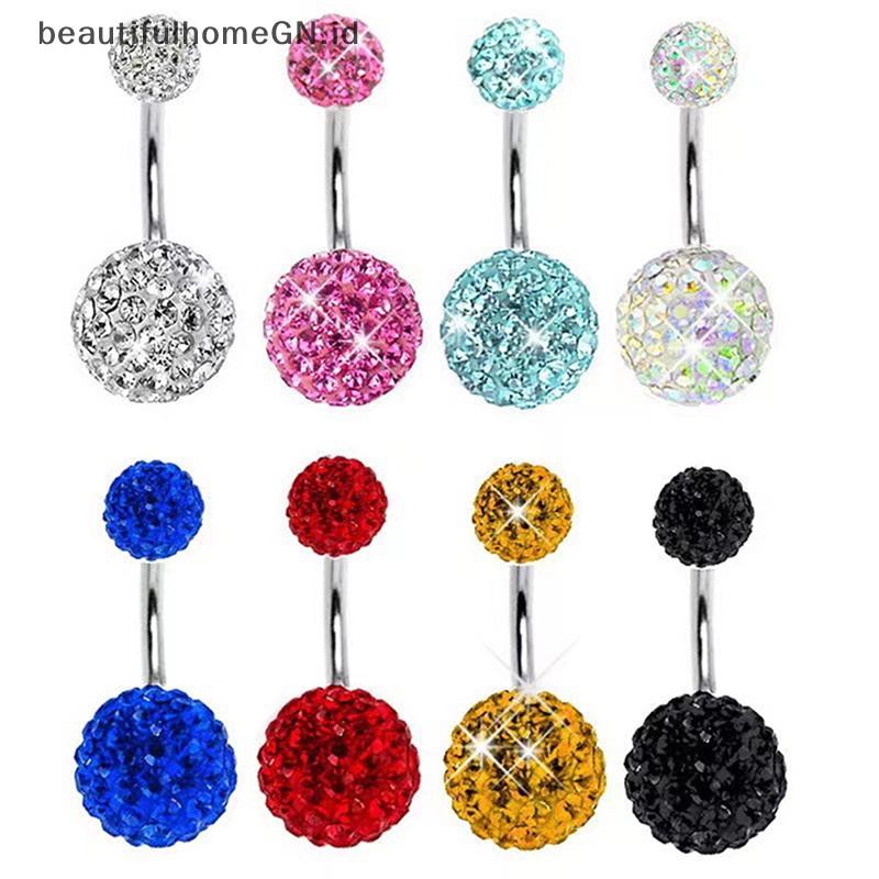 {Cantik} 1pcs Cincin Pusar Perut Bola Kristal Bahan Stainless Steel Zirkon Pusar Belly Cute Navel Bar~