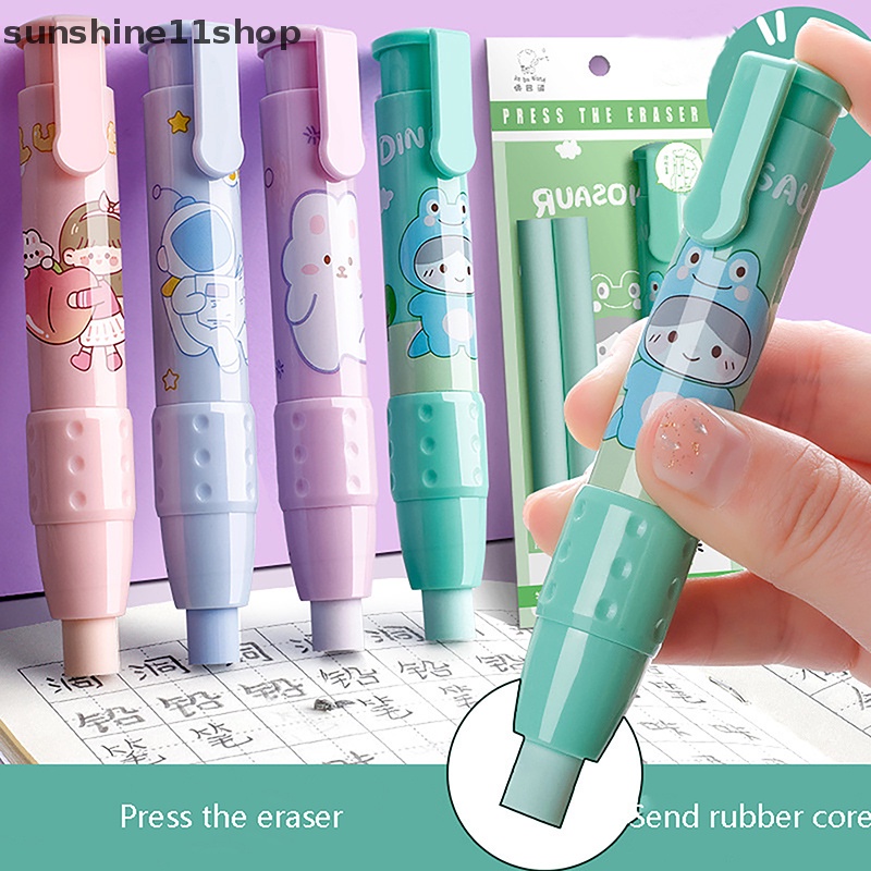 Sho 3pcs /set Pen Eraser Retractable Press Crumb-free Pensil Karet Koreksi Perlengkapan Alat Tulis Sekolah Erasers Soft Art Pen Eraser N