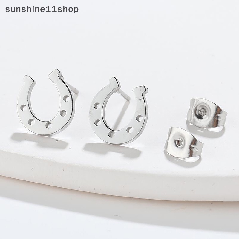 Sho 1pasang Anting Stud Bentuk U Bahan Stainless Steel Earing Sepatu Kuda Minimalis N