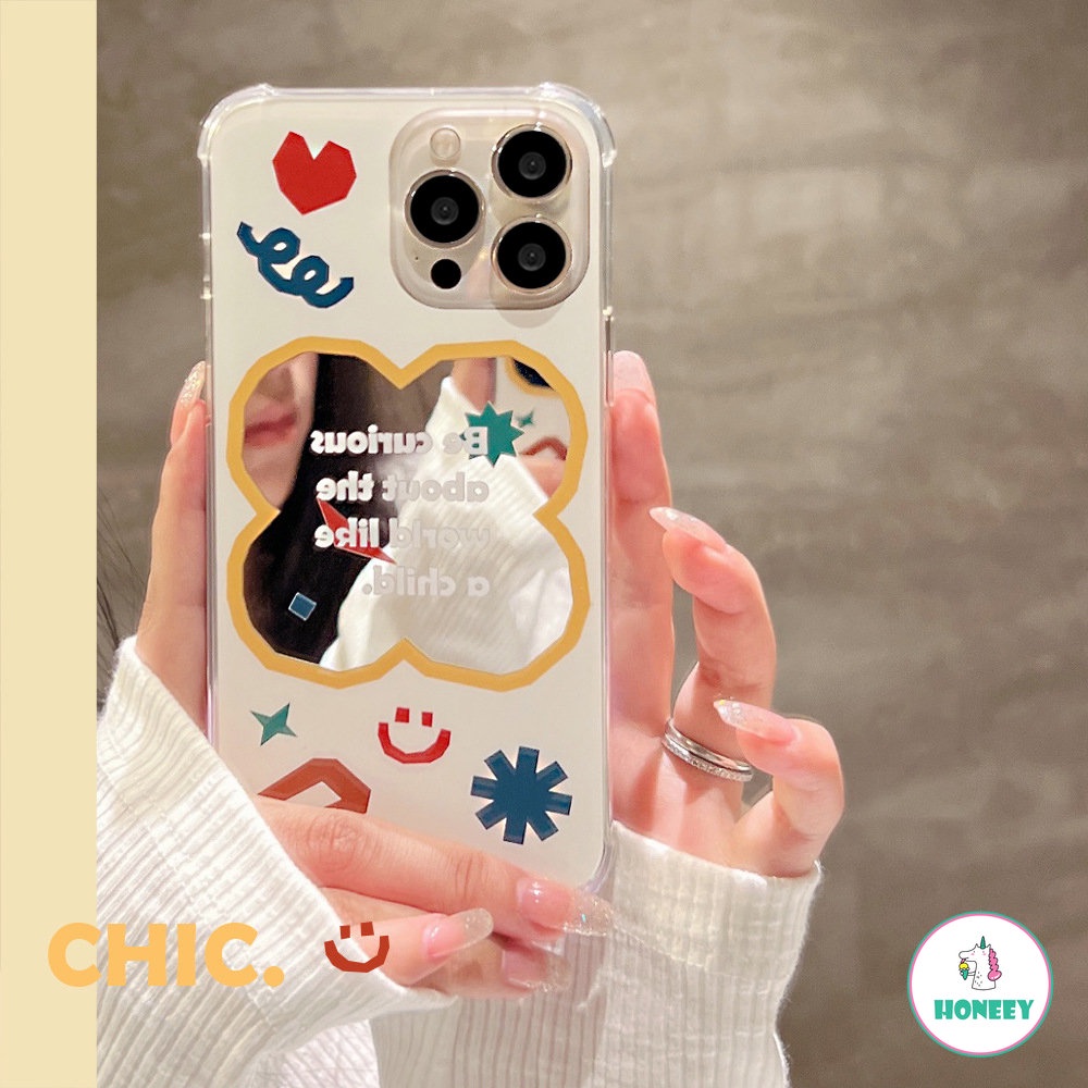 IPHONE Retro Cermin Smile Pixel Geometri Art Kartun Ponsel Case Untuk Iphone14 13 12 11 Pro Max Xr Xs 7 8 Plus Case Lucu Soft Cover