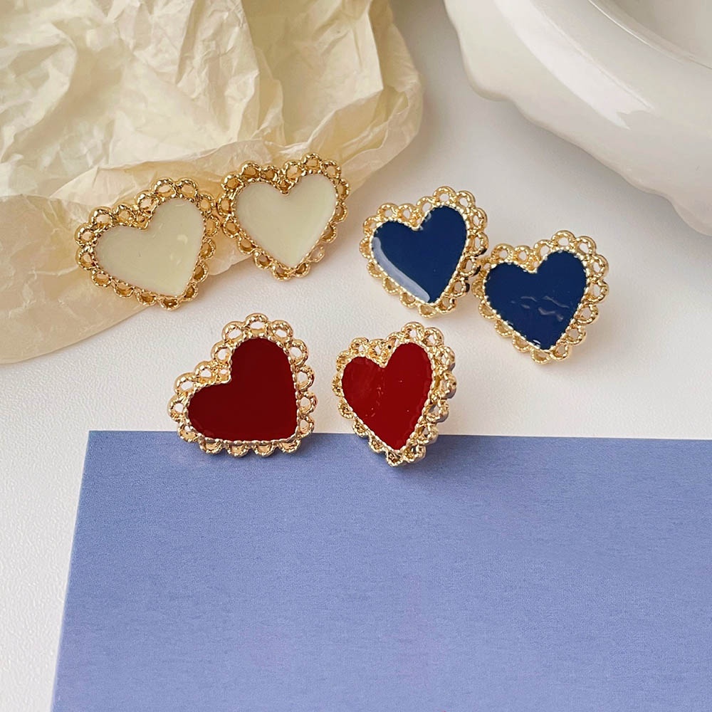 Tanpa Lubang Telinga Biru Merah Putih Geometris Jantung Klip On Anting Untuk Wanita Non Tindik Enamel Jewelry Earcuffs