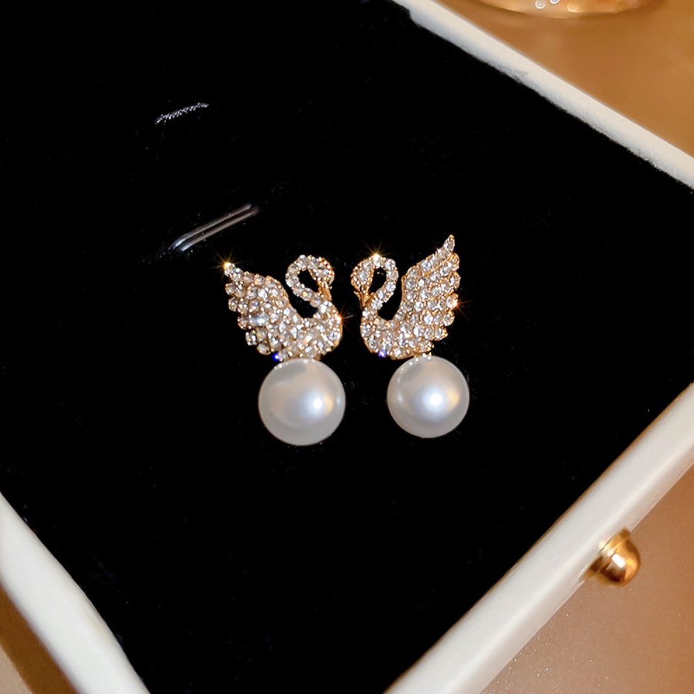 Deartiara Anting Mutiara Swan Zircon Edisi Korea Ringan Anting Mewah Anting Wanita Elegan Dan Simple Kadar Tinggi