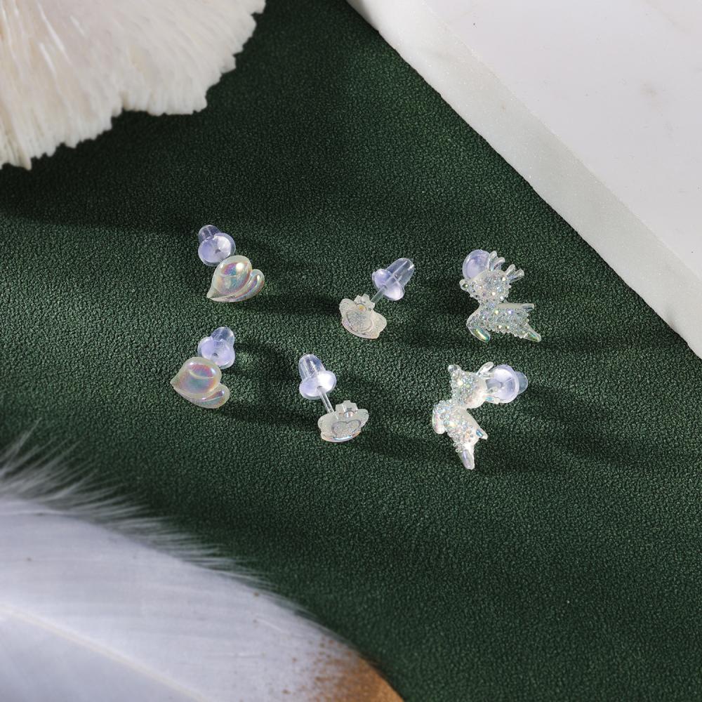 6-10 Pcs Invisible Resin Bow Tie Stud Earrings Set Bunga Mencegah Alergi Tulang Rawan Anting Bulan Bintang Beruang Kecil Telinga Studs