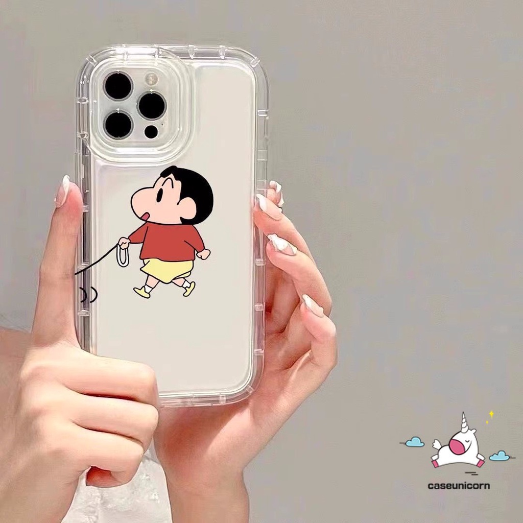 IPHONE Casing Ponsel Pasangan Lucu Kartun Kompatibel Untuk Iphone11 13 12 14 Pro MAX XR 6S 6 7 8 Plus X XS MAX Cute Crayon Shin-chan Nohara Shiro Airbag Shockproof Clear Soft Lovers Cover