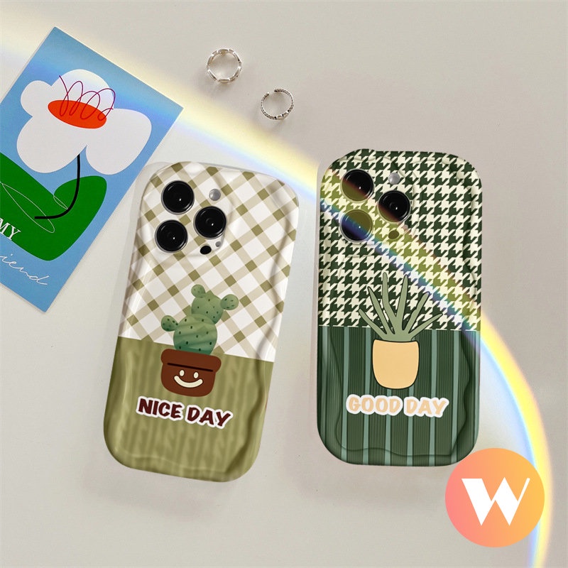 Casing Tepi Melengkung Bergelombang 3D Untuk Redmi Note10 12 10Pro 11s 11 10s Pro Max Plus Redmi 9A A2 10C A1 10A 10 9T 9 9C NFC POCO M3 Fresh Pot Tanaman Kaktus Pola Kisi Casing Tpu Lembut