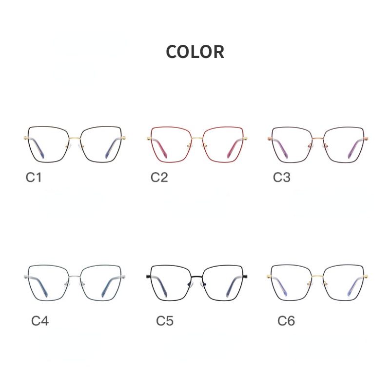 (YUZHU) Logam Bingkai Persegi Kacamata Anti Cahaya Biru Mode Barat Cat Eye Open Optical Eyeglasses Untuk Wanita