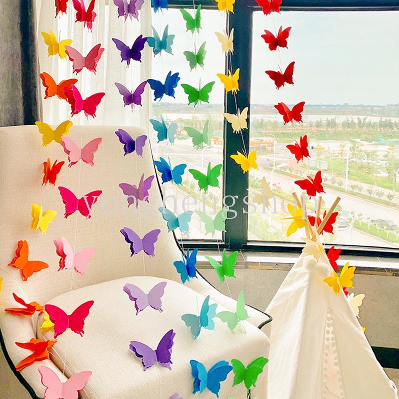 2.7 M 3D Kertas Warna-Warni Kupu-Kupu Garland Buntings Pesta Pernikahan Ulang Tahun Festival DIY Banner Baby Shower Gantung Dekorasi Butterfly String Room Decor