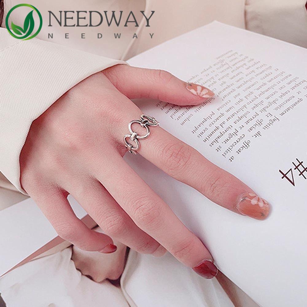 Needway   Wanita Cincin Bulat Kepribadian Fashion Perak Pasangan Perhiasan Enamel Adjustable Unisex Gaya Korea Aksesoris