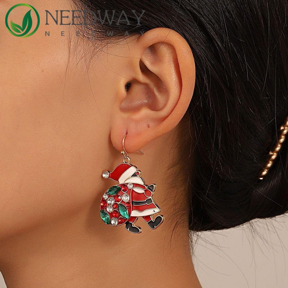 Needway  Anting Natal Trendi Lucu Perhiasan Perempuan Santa Claus Earwear Hadiah Tahun Baru Wanita Menjuntai Anting