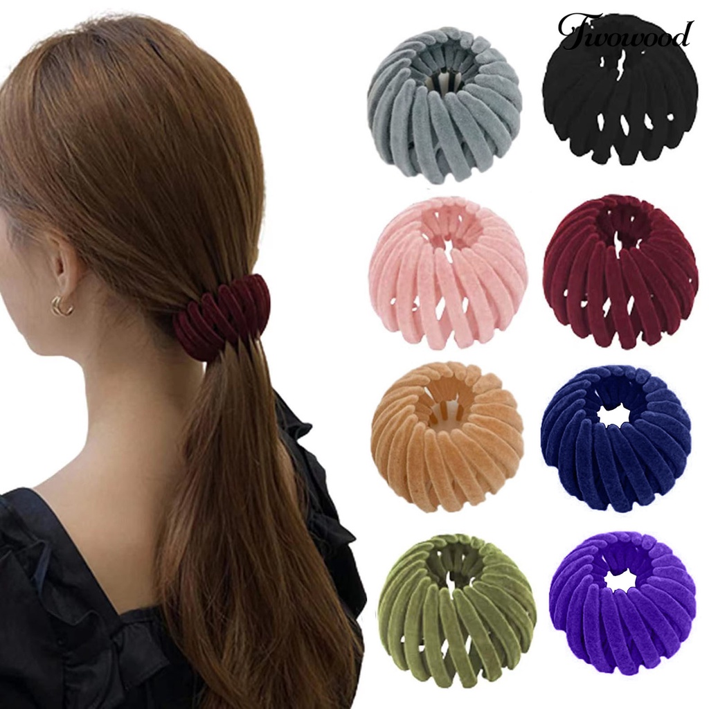 Twowood Ponytail Holder Warna Solid Tanpa Sakit Anti-slip Ultralight Tekstur Halus Hias Reusable Hair Barrettes Ponytail Holder Ornamen Hadiah Untuk Wanita