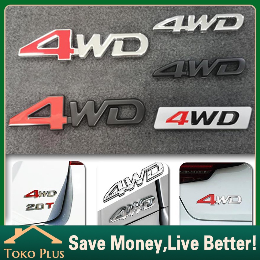 Emblem Logo Mobil 4WD Bahan metal 3D - Stiker Emblem Logo 4WD