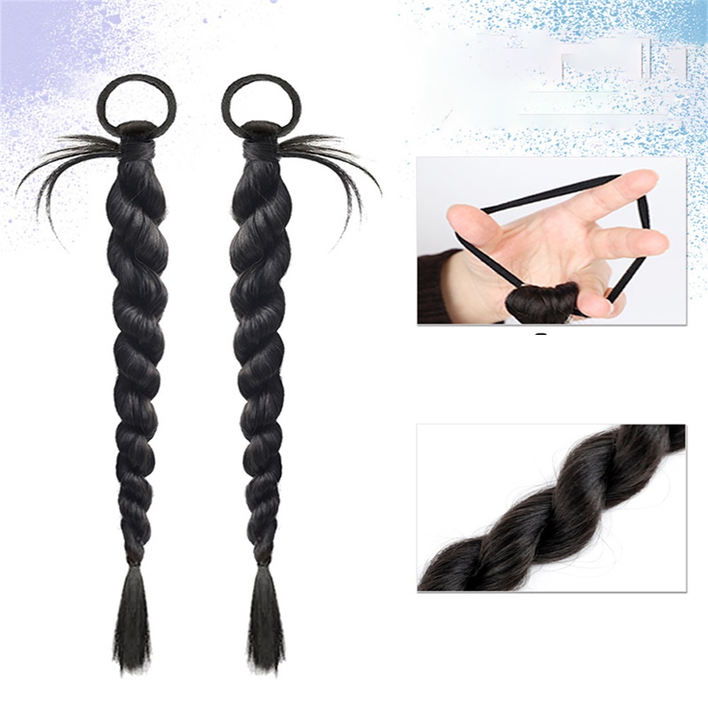 2pcs Y2K Gadis Keren Kepang Double Ponytail Wig Untuk Wanita Ekstensi Rambut 60CM