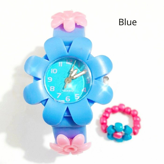 Fashion anak jam tangan anak perempuan bunga - Biru Muda
