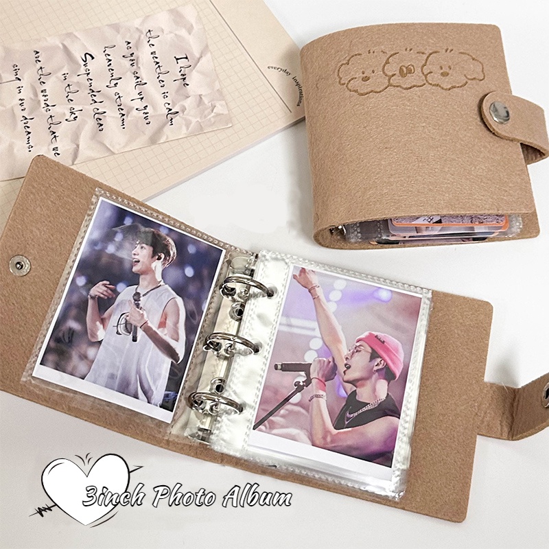 Brown Three Puppy Album Foto 40saku 3lubang Wool Felt Binder Cover Tempat Penyimpanan Photocard Idola Koleksi Buku