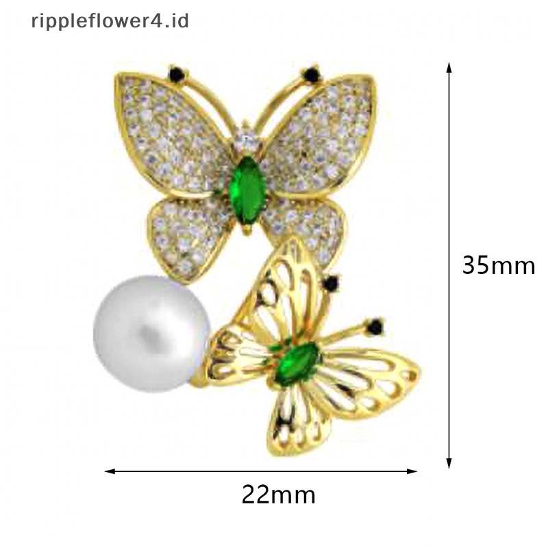 {rippleflower4.id} Trendi Kupu-Kupu Shiny Rhinestones Gadis Bros Elegan Mutiara Serangga Bros Pin Untuk Aksesoris Pakaian Wanita Jewellry Hadiah~