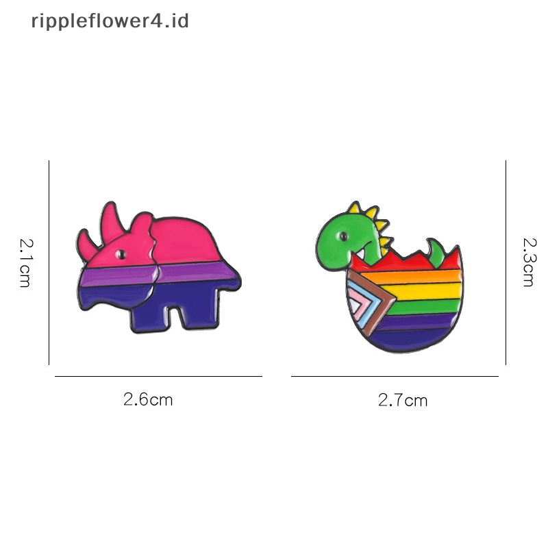 {rippleflower4.id} Hujan Dinosaurus Enamel Pin Custom Rhino Bros Kerah Lencana Kartun Hewan Bergaris Perhiasan Hadiah Untuk Teman Anak-Anak~