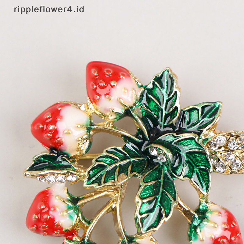 {rippleflower4.id} Bros Pohon Strawberry Enamel Merah Wanita Alloy Buah Buahan Pernikahan Bros Perjamuan~