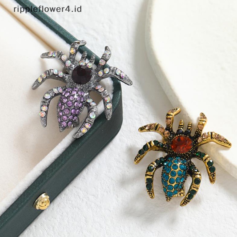 {rippleflower4.id} Retro Berlian Imitasi Spider Bros Pin Kreatif Serangga Bros Aksesoris Pakaian~