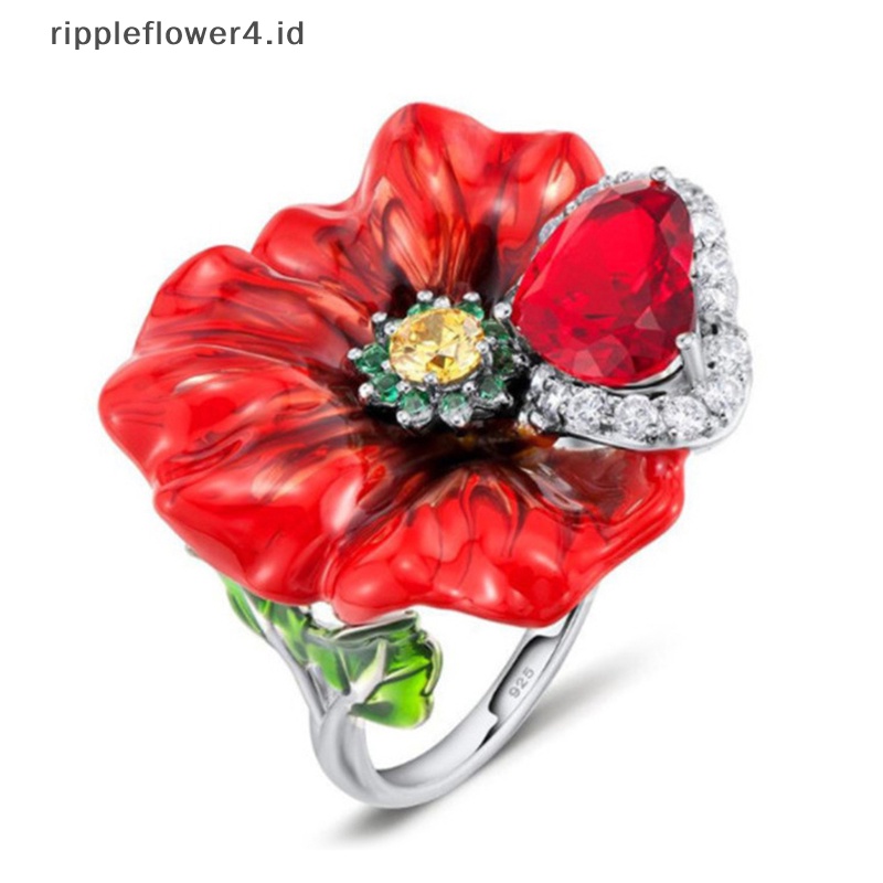 {rippleflower4.id} 3pcs/set Trendi Bunga Mawar Zirkon Engagement Cincin Anting Kalung Tiga Potong Perhiasan Set Untuk Wanita Pernikahan Pertunangan Pesta Jewelry~