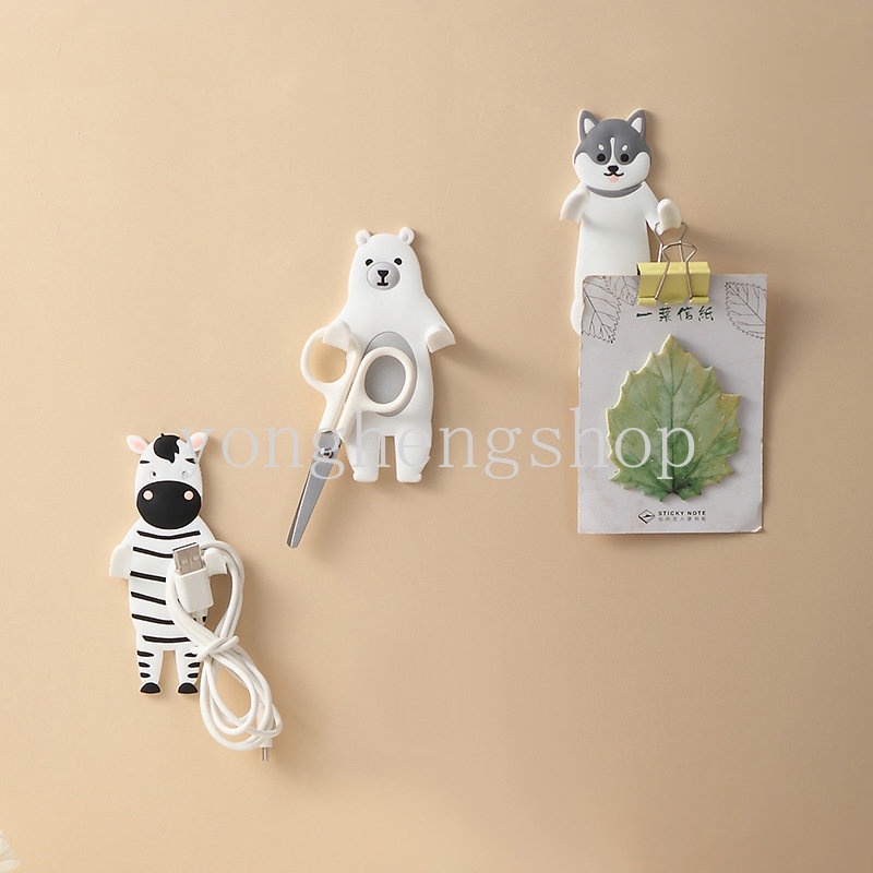 Kreatif Lucu Kartun Hewan Berbentuk Sticky Hook Bag Key Holder Fleksibel Penyimpanan Kait Rak Dinding Tempel Perekat Kulkas Stiker Dekorasi Rumah Hook