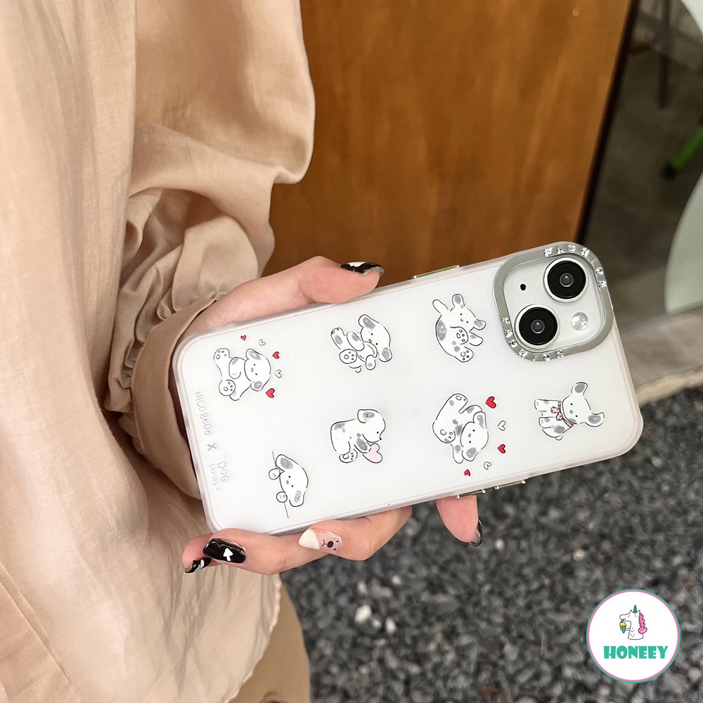 Casing Ponsel Lensa Berlapis Fashion Untuk iPhone 14 Pro Max13 12 11 Pro Max XS XR 7 8plus Cute Love Puppy Shockproof Phone Cover